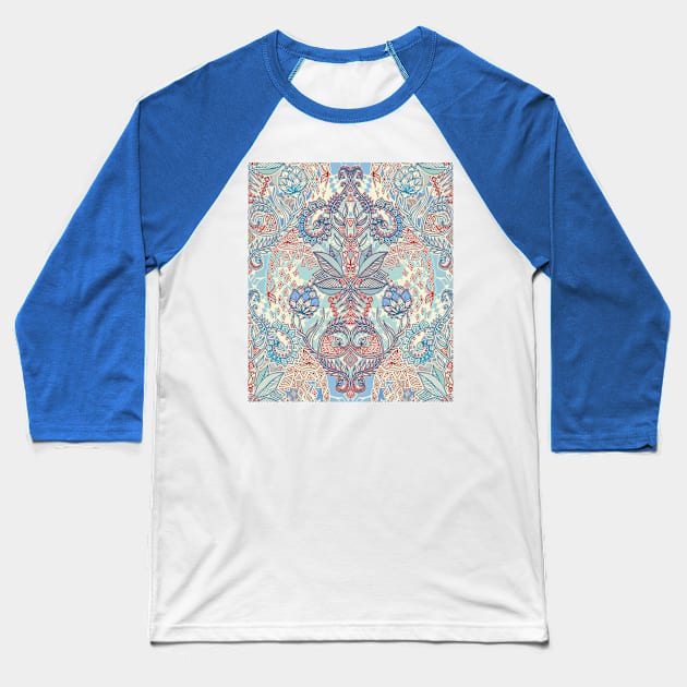Botanical Geometry - nature pattern in red, blue & cream Baseball T-Shirt by micklyn